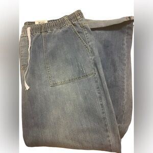 INC Denim High Rise Ankle Jeans Elastic Waist Drawstring Sz 16 Light Indigo NWT